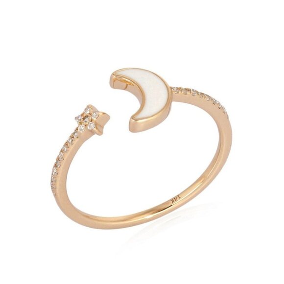 Celestial Charm Yellow Gold 14K (or 18k upon request) Moon Star Ring